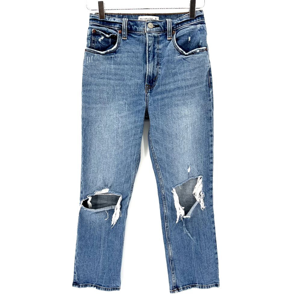 Abercrombie & Fitch The Ankle Straight Ultra High Rise Sz 27/4S Distressed Jeans